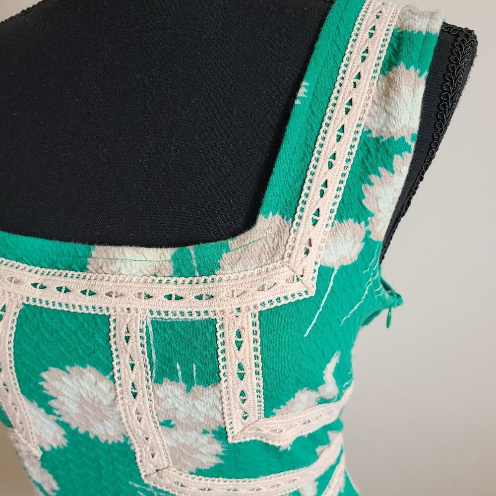 Anthropologie Maeve Emma Dress Size 12 Green Dandelion Floral Crochet Fit Flare - Picture 4 of 8